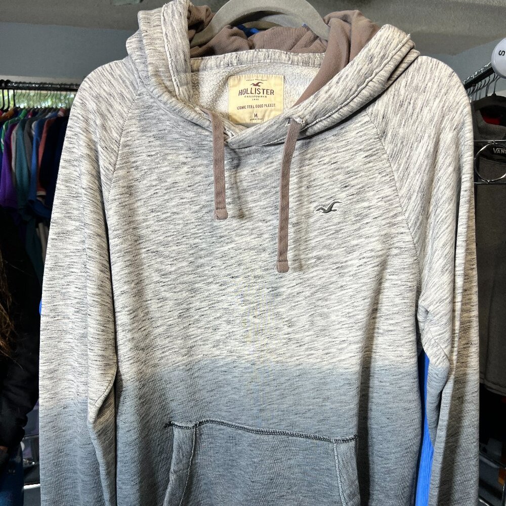 Hollister Grey to Blue Ombre Hoodie with Logo SZ M